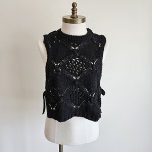 Zara Black Crochet Side Tie Top